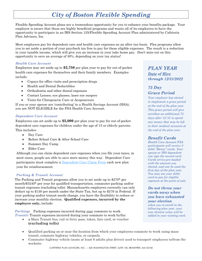 City of Boston Flexible Spending - PLAN YEAR - 75 Day | Policy Commons
